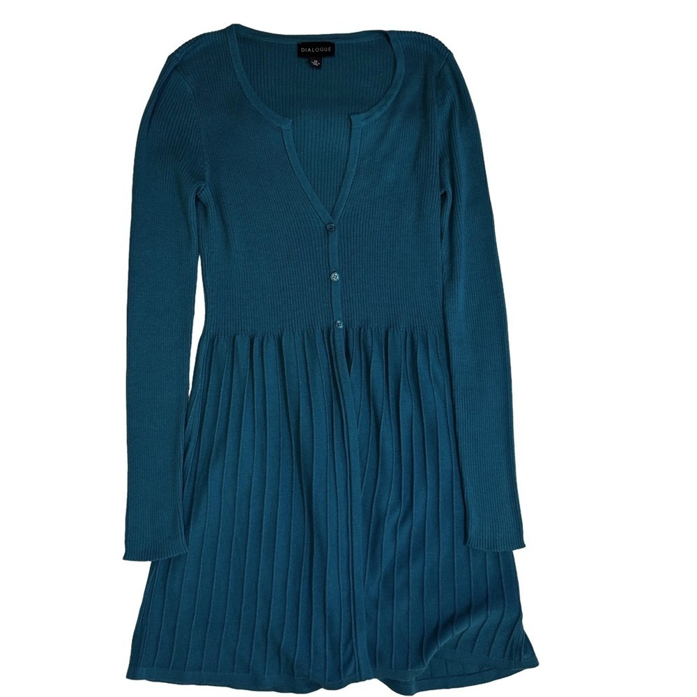 DIALOGUE Teal Cardigan Sweater Top Size XS Fit and Flare Long Sleeve 3 Buttons - Picture 3 of 12